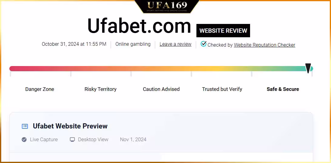 Gridinsoft October 2024 The website ufabet.com (UFABET.com) has received the highest reliability score of 100/100